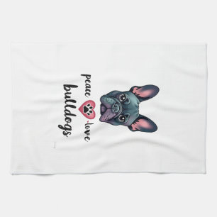 Peace Love Bulldogs Vintage Galaxy French Bulldog  Kitchen Towel