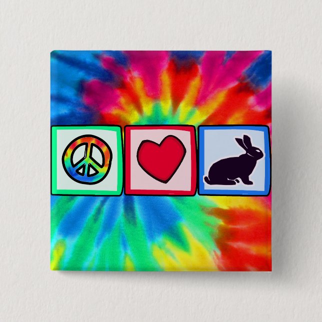 Peace, Love, Bunnies 2 Inch Square Button (Front)
