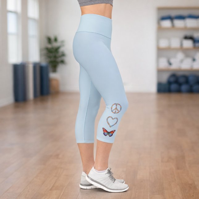 Peace Love Butterflies - Graphic Blue Activewear Capri Leggings (Creator Uploaded)