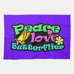 Peace, Love, Butterflies; Retro Kitchen Towel