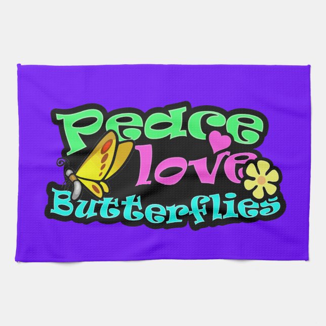 Peace, Love, Butterflies; Retro Kitchen Towel (Horizontal)