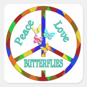 Peace Love Butterflies Square Sticker