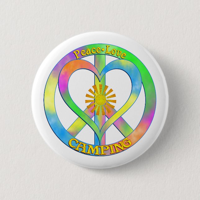 Peace Love Camping 2 Inch Round Button (Front)