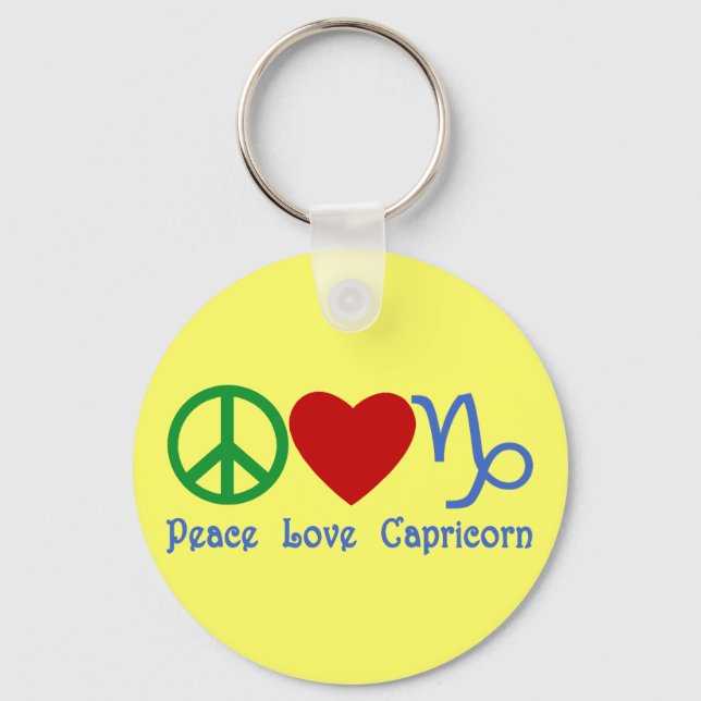 Peace Love Capricorn Zodiac Design Keychain (Front)