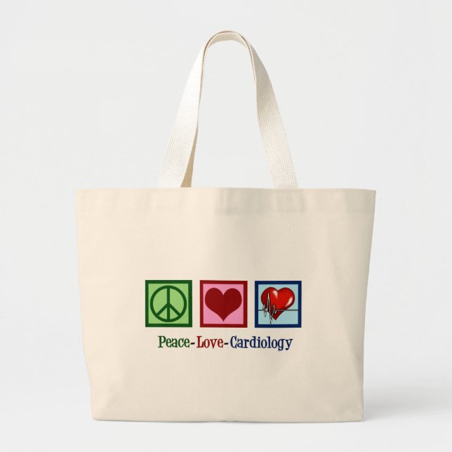 Peace Love Cardiology Heart Surgeon Heartbeat Large Tote Bag (Front)