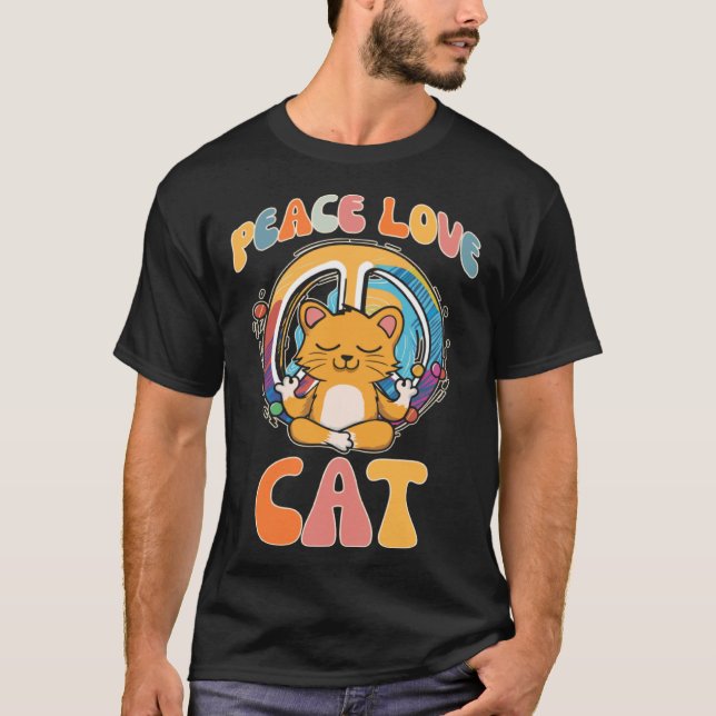 Peace Love Cat Hippie Yoga  Feline Meditation Humo T-Shirt (Front)