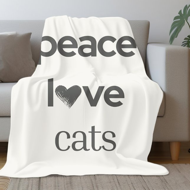 Peace Love Cats | Cat Mom Lover Modern Home Decor Fleece Blanket (Creator Uploaded)