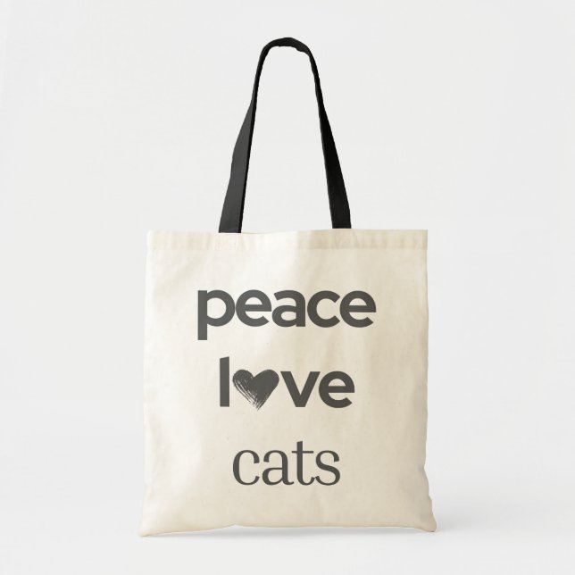 Peace Love Cats | Cat Mom Lover Modern Statement Tote Bag (Front)