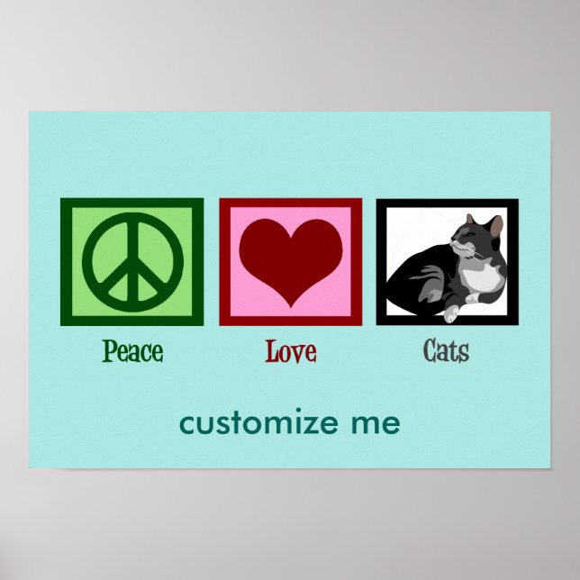Peace Love Cats Cute Teal Poster (Front)