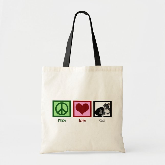 Peace Love Cats Cute Tote Bag (Front)