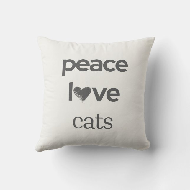 Peace Love Cats Modern Reversible Graphic Cat Mom  Throw Pillow (Back)