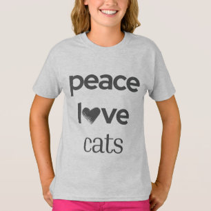 Peace Love Cats   Stylish Cat Lover Girl's Graphic T-Shirt