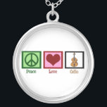 Peace Love Cello Silver Plated Necklace<br><div class="desc">A beautiful cello Christmas present for the great cellist in your life. This Peace Love Cello design features a cute peace sign,  heart,  and the musical instrument,  the cello. A great gift for a string quartet member or orchestra conductor.</div>