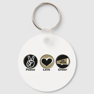 Peace Love Cheer Black/Gold Keychain