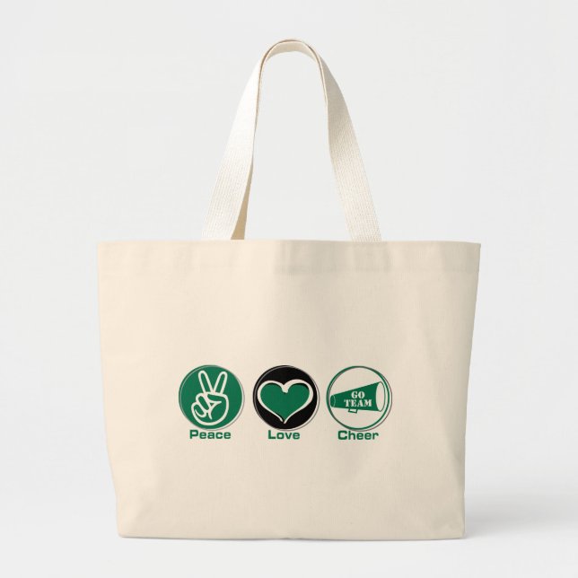 Peace Love Cheer Green Large Tote Bag (Front)