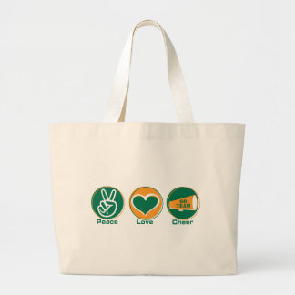 Peace Love Cheer Green/Orange Large Tote Bag