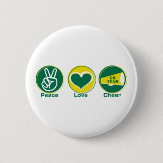 Peace Love Cheer Green/Yellow 2 Inch Round Button