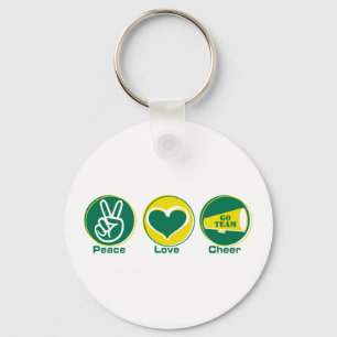 Peace Love Cheer Green/Yellow Keychain