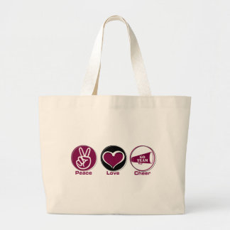 Peace Love Cheer Marron Large Tote Bag