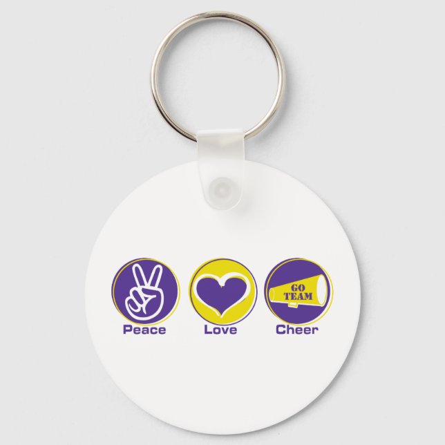 Peace Love Cheer Purple/Yellow Keychain (Front)