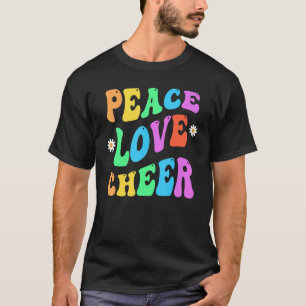 PEACE LOVE CHEER Retro Cheerleader Groovy Back To  T-Shirt