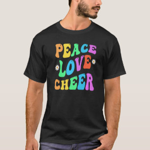 PEACE LOVE CHEER Retro Cheerleader Groovy Back To  T-Shirt