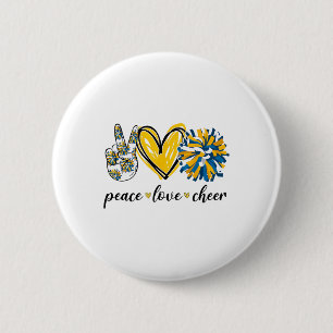 Peace Love Cheerleading Blue Yellow  2 Inch Round Button