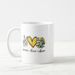 Peace Love Cheerleading Blue Yellow Coffee Mug