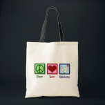 Peace Love Chickens Tote Bag<br><div class="desc">Peace sign, heart, and a cute chicken on a farm. I love being a farmer and working with animals like hens. Peace Love Chickens.</div>