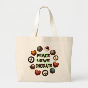 PEACE LOVE CHOCOLATE LARGE TOTE BAG