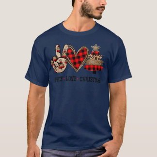Peace Love Christmas Buffalo Plaid Leopard Family  T-Shirt