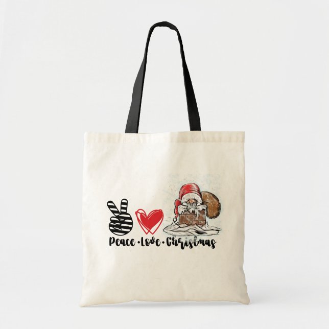 Peace Love Christmas Cute Funny Santa Gnome Tote Bag (Front)
