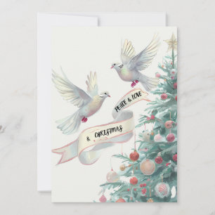 Peace, Love, & Christmas, Doves and Tree  Holiday Card