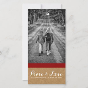 Peace & Love -Christmas Photo Paper Red Belt v3 Holiday Card