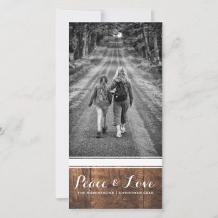 Peace & Love - Christmas Photo Wood White Belt v3 Holiday Card