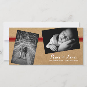 Peace Love Christmas Photos Paper Red Belt Holiday Card