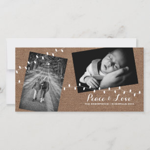 Peace - Love Christmas Strewn Photos Burlap Lights Holiday Card