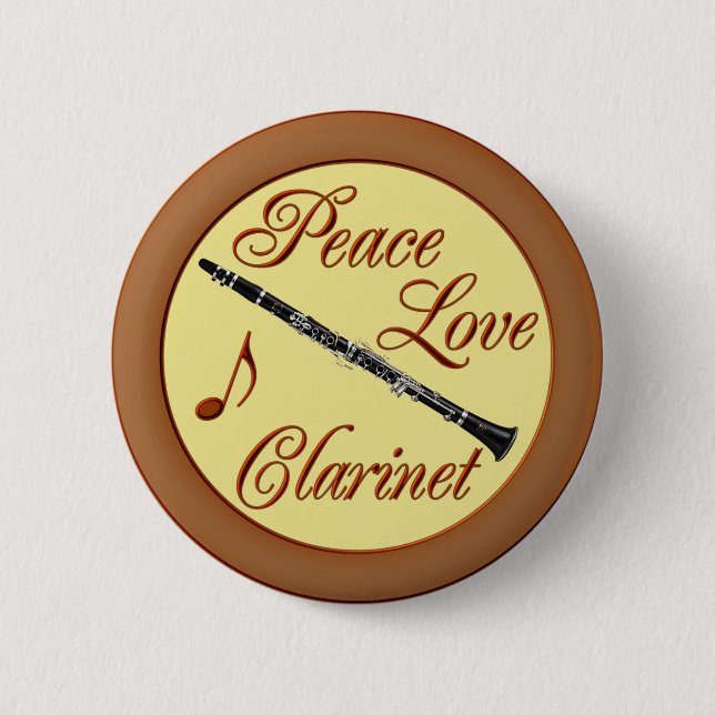 PEACE LOVE CLARINET 2 INCH ROUND BUTTON (Front)