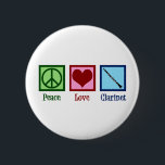 Peace Love Clarinets 2 Inch Round Button<br><div class="desc">Pretty Peace Love Clarinets gift. A cute clarinet player design for orchestra or band featuring a pretty peace sign,  heart,  and the instrument.</div>