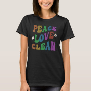 PEACE LOVE CLEAN Retro Custodian Groovy School T-Shirt
