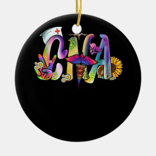 Peace Love CNA Nurse Certified Nursing Assistant L Ceramic Ornament (Front)