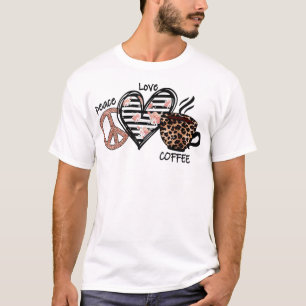 Peace Love Coffee Drink Christmas Leopard Heart Pa T-Shirt