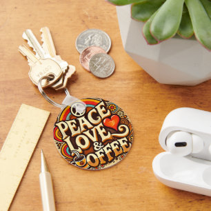 Peace, Love, & Coffee Retro Keyring