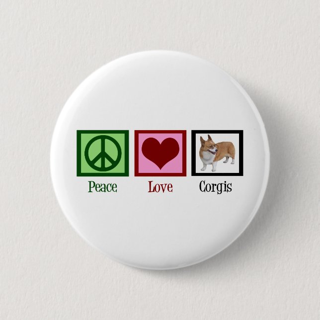 Peace Love Corgi Photograph 2 Inch Round Button (Front)