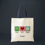 Peace Love Corgis Cute Monogram Tote Bag<br><div class="desc">Peace Love Corgis. A cute Pembroke Welsh Corgi owner gift with a pretty peace sign and beautiful heart next to the adorable dog.</div>