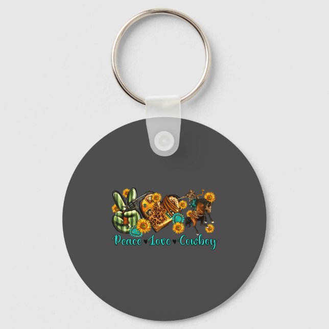 Peace Love Cowboy Western Rodeo Rodeo Life Western Keychain (Front)