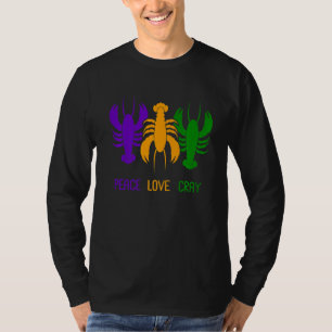 Peace Love Crayfish Lobster Fan Crawfish Mardi Gra T-Shirt