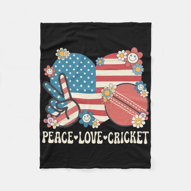 Peace Love Cricket Lover American Flag Patriotic C Fleece Blanket (Front)