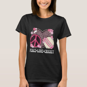 Peace Love Cricket Lover Leopard Print Women Girls T-Shirt