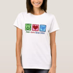 Peace Love Cross Stitch Women's T-Shirt<br><div class="desc">Cute cross stitching t-shirt for a crafty woman who loves to create things. This Peace Love Cross Stitch gift features a peace sign,  heart,  and a pretty cross-stitch pattern heart.</div>
